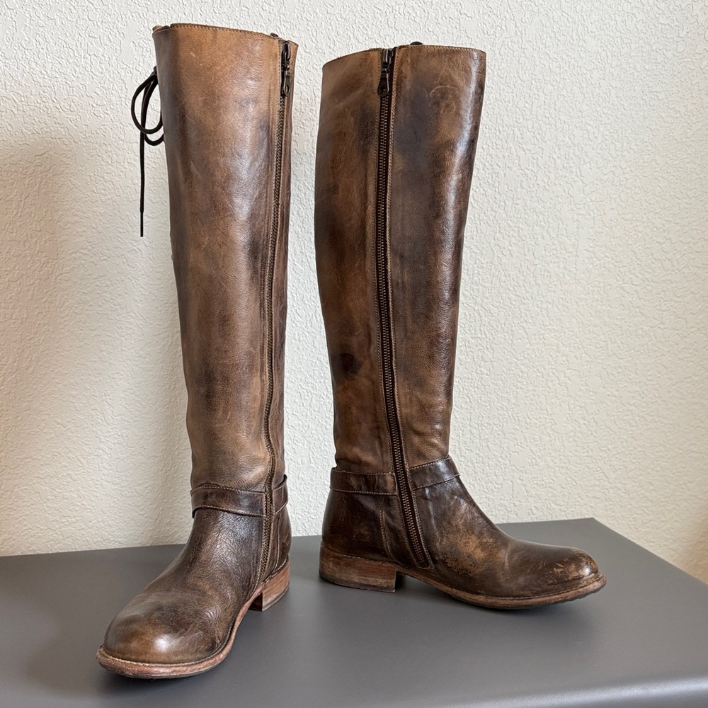 Bed Stu Distressed Tall Lace-Up Riding Boots in Distressed Brown - Picture 4 of 11